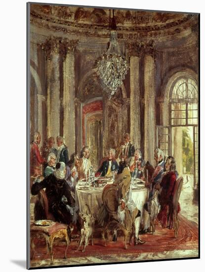 King of Prussia Frederic II the Great at Sans-Souci Castle, with Voltaire-Adolf Menzel-Mounted Art Print