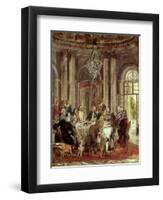 King of Prussia Frederic II the Great at Sans-Souci Castle, with Voltaire-Adolf Menzel-Framed Art Print