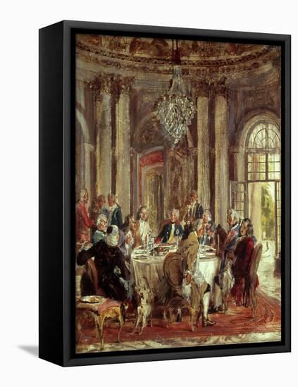 King of Prussia Frederic II the Great at Sans-Souci Castle, with Voltaire-Adolf Menzel-Framed Stretched Canvas