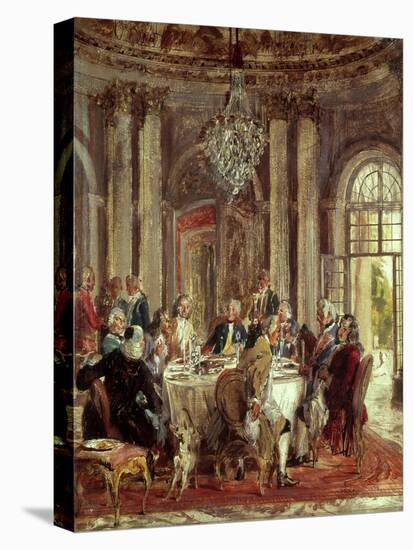 King of Prussia Frederic II the Great at Sans-Souci Castle, with Voltaire-Adolf Menzel-Stretched Canvas