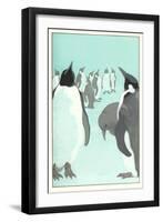 King Penguines Looking Up-null-Framed Art Print