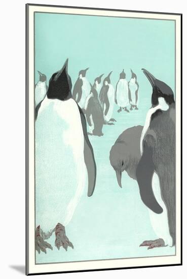 King Penguines Looking Up-null-Mounted Art Print