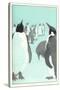 King Penguines Looking Up-null-Stretched Canvas