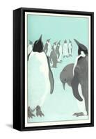 King Penguines Looking Up-null-Framed Stretched Canvas