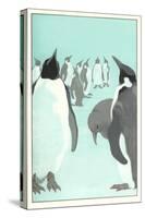 King Penguines Looking Up-null-Stretched Canvas