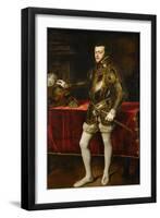 King Philip II of Spain (1527-1598), the King in Armor; Morion and Gloves on a Table-Titian (Tiziano Vecelli)-Framed Giclee Print