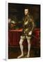 King Philip II of Spain (1527-1598), the King in Armor; Morion and Gloves on a Table-Titian (Tiziano Vecelli)-Framed Premium Giclee Print