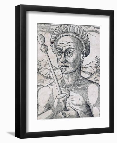 King Quoniambec, Brazil, Engraving from Universal Cosmology-Andre Thevet-Framed Giclee Print