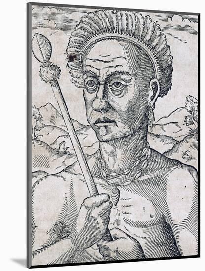King Quoniambec, Brazil, Engraving from Universal Cosmology-Andre Thevet-Mounted Giclee Print