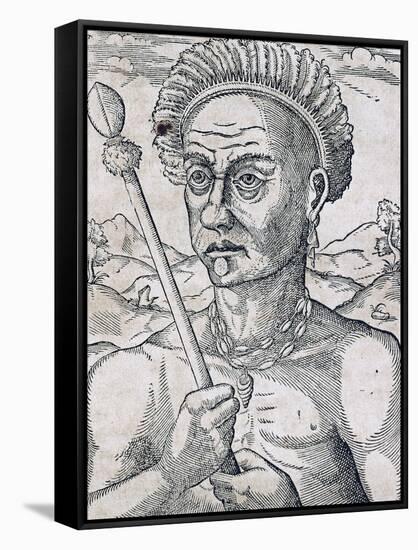 King Quoniambec, Brazil, Engraving from Universal Cosmology-Andre Thevet-Framed Stretched Canvas