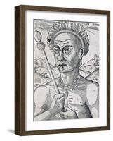 King Quoniambec, Brazil, Engraving from Universal Cosmology-Andre Thevet-Framed Giclee Print
