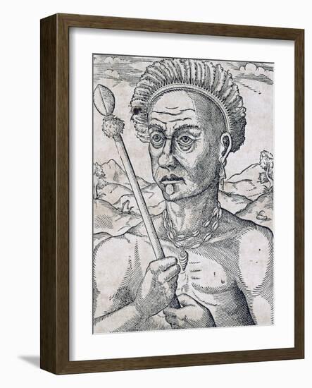 King Quoniambec, Brazil, Engraving from Universal Cosmology-Andre Thevet-Framed Giclee Print