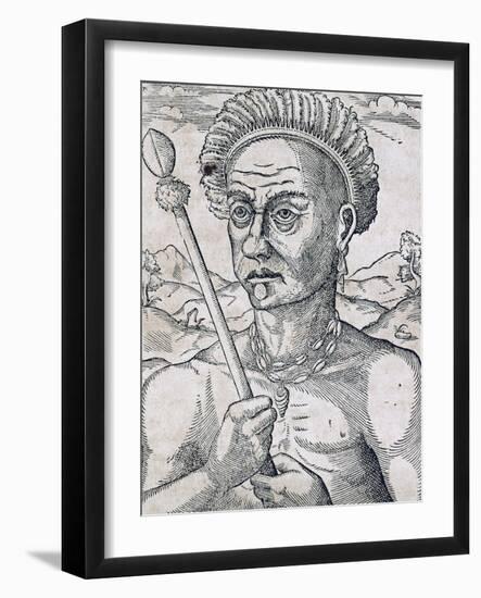 King Quoniambec, Brazil, Engraving from Universal Cosmology-Andre Thevet-Framed Giclee Print