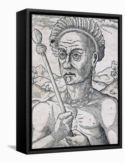 King Quoniambec, Brazil, Engraving from Universal Cosmology-Andre Thevet-Framed Stretched Canvas