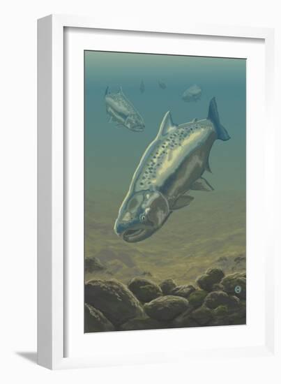 King Salmon Underwater-Lantern Press-Framed Art Print