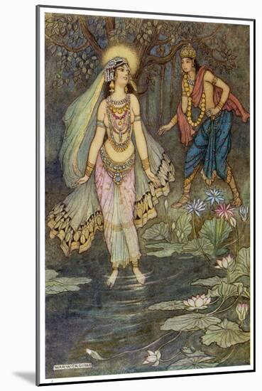 King Shantanu Meets Ganga the Goddess and She Becomes His First Queen-Warwick Goble-Mounted Art Print