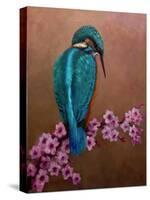 Kingfisher and blossoms, 2021 (oil on canvas)-Lee Campbell-Stretched Canvas