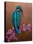 Kingfisher and blossoms, 2021 (oil on canvas)-Lee Campbell-Stretched Canvas