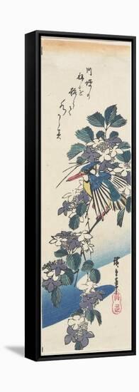 Kingfisher and Hydrangea-Utagawa Hiroshige-Framed Stretched Canvas