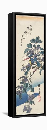 Kingfisher and Hydrangea-Utagawa Hiroshige-Framed Stretched Canvas