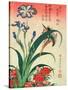 Kingfisher, Iris and Pinks, Pub. by Nishimura Eijudo, C.1832, One of a Set of Ten Prints-Katsushika Hokusai-Stretched Canvas