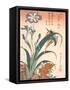 Kingfisher, Irises and Pinks (Colour Woodblock Print)-Katsushika Hokusai-Framed Stretched Canvas