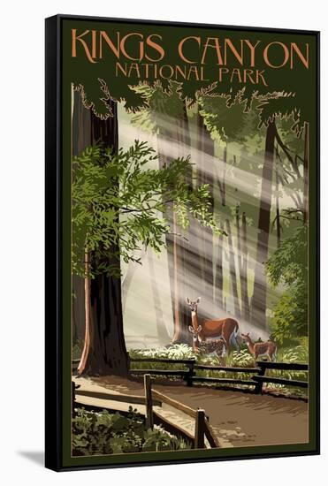 Kings Canyon National Park, California - Deer and Fawns-Lantern Press-Framed Stretched Canvas