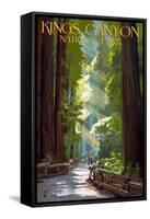 Kings Canyon National Park, California - Pathway and Hikers-Lantern Press-Framed Stretched Canvas