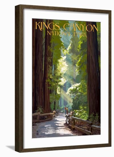 Kings Canyon National Park, California - Pathway and Hikers-Lantern Press-Framed Art Print