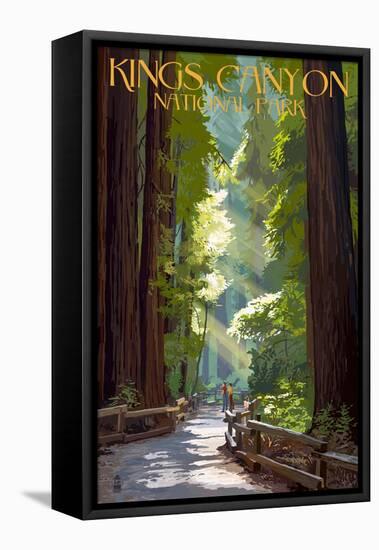 Kings Canyon National Park, California - Pathway and Hikers-Lantern Press-Framed Stretched Canvas