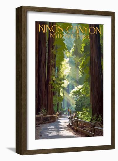 Kings Canyon National Park, California - Pathway and Hikers-Lantern Press-Framed Art Print