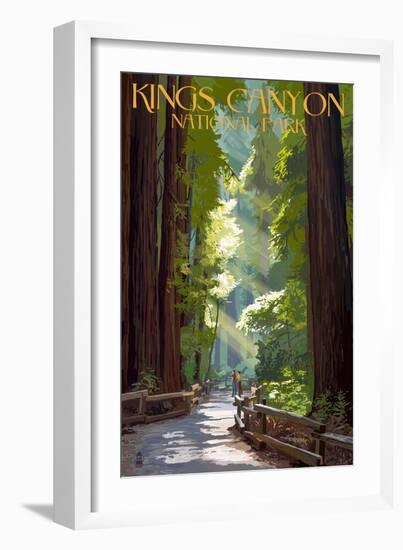 Kings Canyon National Park, California - Pathway and Hikers-Lantern Press-Framed Art Print