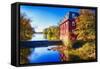 Kingston Mill Fall Scenic New Jersey-George Oze-Framed Stretched Canvas