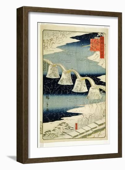 Kintai Bridge in the Snow, from the Series 'Shokoku Meisho Hyakkei'-Ando Hiroshige-Framed Giclee Print