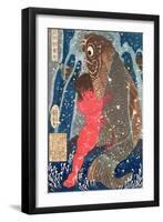 Kintoki Swims up the Waterfall-Kuniyoshi Utagawa-Framed Giclee Print