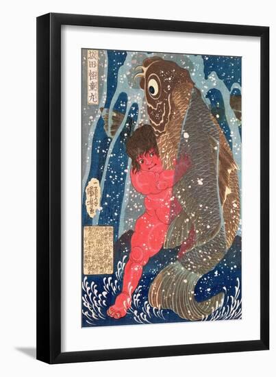 Kintoki Swims up the Waterfall-Kuniyoshi Utagawa-Framed Giclee Print