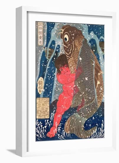 Kintoki Swims up the Waterfall-Kuniyoshi Utagawa-Framed Giclee Print