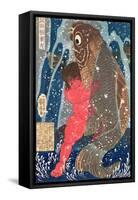 Kintoki Swims up the Waterfall-Kuniyoshi Utagawa-Framed Stretched Canvas