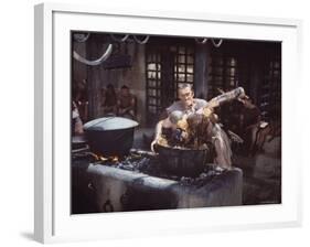 Kirk Douglas Dunking Enemy's Head in Giant Cook Pot in Scene From Stanley Kubrick's "Spartacus"-J^ R^ Eyerman-Framed Premium Photographic Print