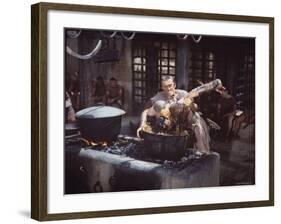 Kirk Douglas Dunking Enemy's Head in Giant Cook Pot in Scene From Stanley Kubrick's "Spartacus"-J^ R^ Eyerman-Framed Premium Photographic Print