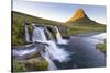 Kirkjufell Mountain and Kirkjufoss Waterfall at sunset, Snaefellsnes Peninsula, Iceland, Polar Regi-Miles Ertman-Stretched Canvas