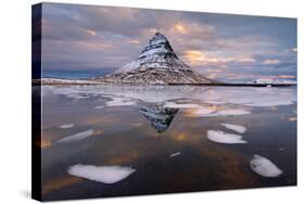 Kirkjufell Mountain at Dawn with Ice in Foreground, Snaefellsnes Peninsula, Iceland, January 2014-Ben Hall-Stretched Canvas
