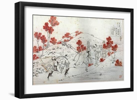 Kisen Hoshi,9th CE: Two porters carry a palanquin.-Katsushika Hokusai-Framed Giclee Print