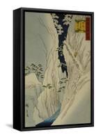 Kiso Gorge in New Snow-Ando Hiroshige-Framed Stretched Canvas
