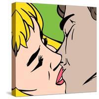 Kiss. Closeup. Illustration in Pop-Art Style, Raster Version.-pashabo-Stretched Canvas