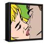 Kiss. Closeup. Illustration in Pop-Art Style, Raster Version.-pashabo-Framed Stretched Canvas