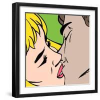 Kiss. Closeup. Illustration in Pop-Art Style, Raster Version.-pashabo-Framed Art Print