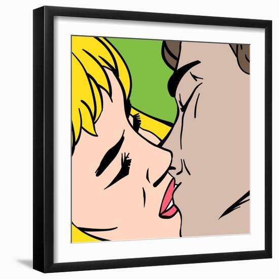 Kiss. Closeup. Illustration in Pop-Art Style, Raster Version.-pashabo-Framed Art Print