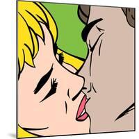 Kiss. Closeup. Illustration in Pop-Art Style, Raster Version.-pashabo-Mounted Art Print