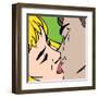 Kiss. Closeup. Illustration in Pop-Art Style, Raster Version.-pashabo-Framed Art Print